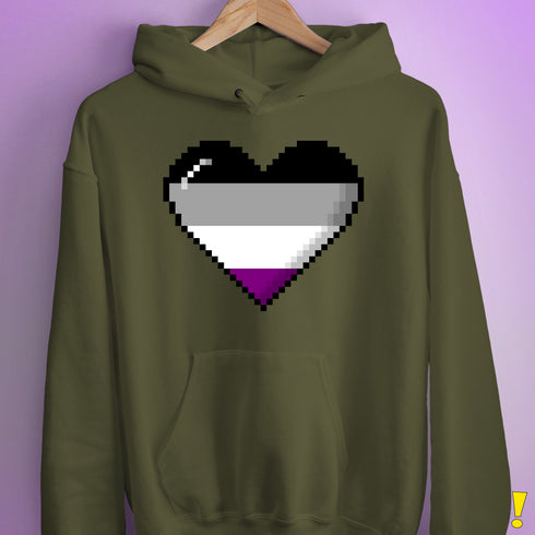 Asexual Pride Pixel Heart Hoodie - Army